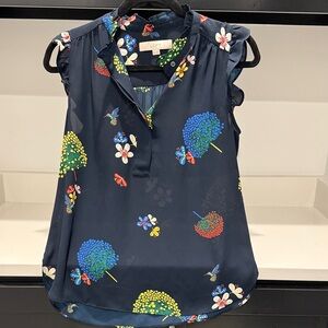 LOFT Dark Blue Floral Sleeveless Blouse